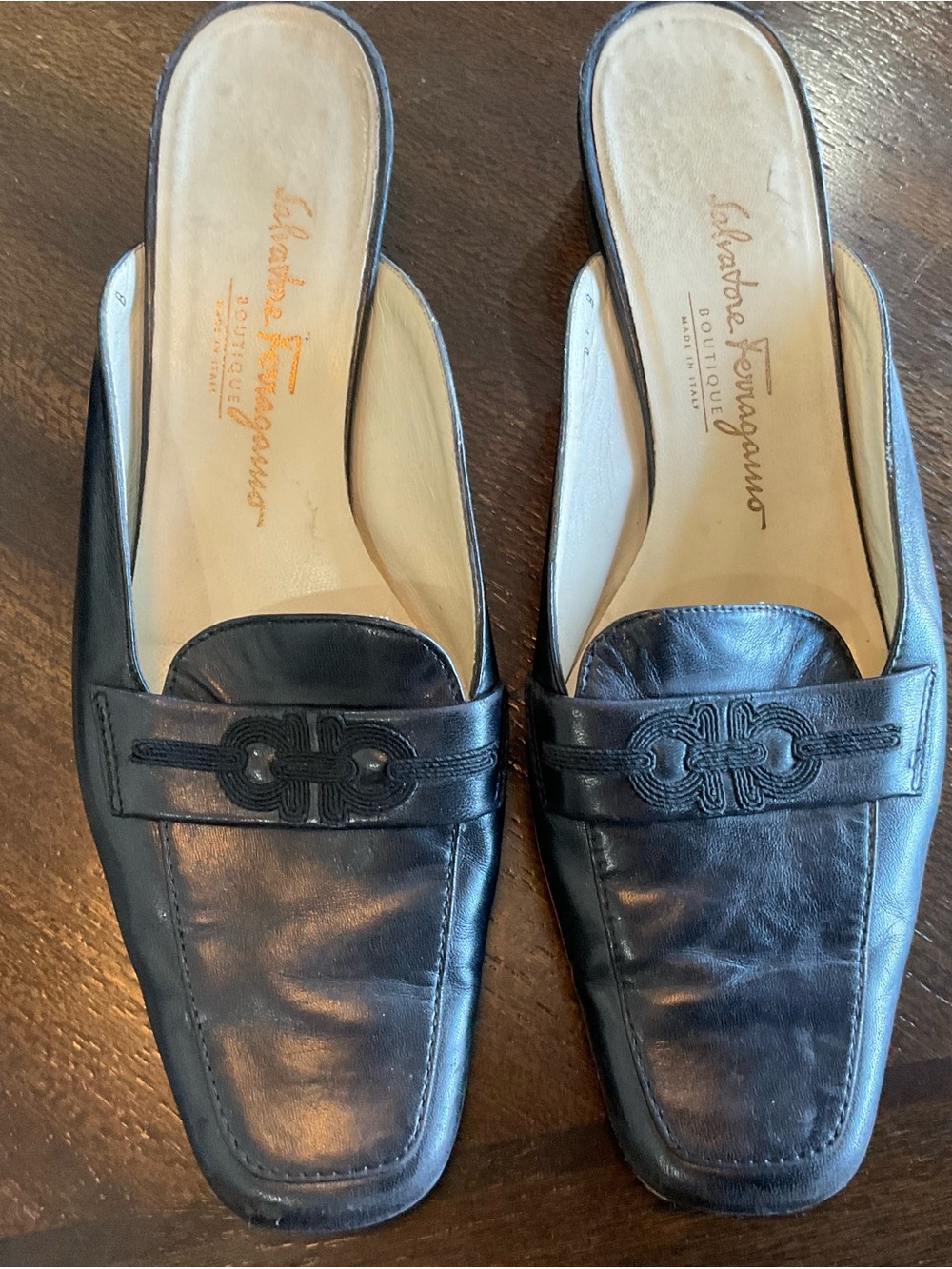 Salvatore Ferragamo Black Leather Mule Loafers